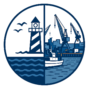 A circle with 1/2 SST graphic and other other 1/2 the Portsmouth naval shipyard image